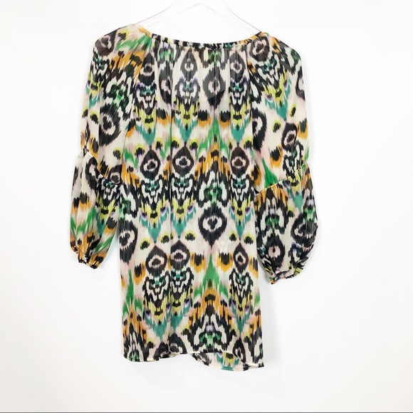 Vanessa Virginia Sveta Silk Ikat Peasant Top Med - Picture 2 of 7